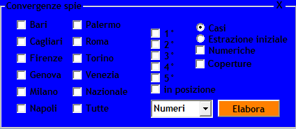 Ritornando in questa sezione del software possiamo usufruire di due funzioni previsionali grazie ai pulsanti Convergenze e Incolla, il primo permette di effettuare convergenze numeriche tra i numeri