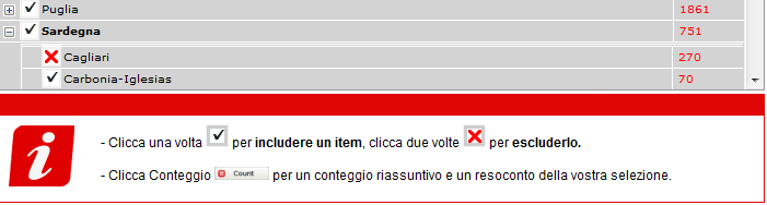 Selezione degli item Seleziona l item spuntando la casella bianca accanto ad esso. Fasce e Campi Le sezioni Finanzia e Vari contengono fasce e campi.