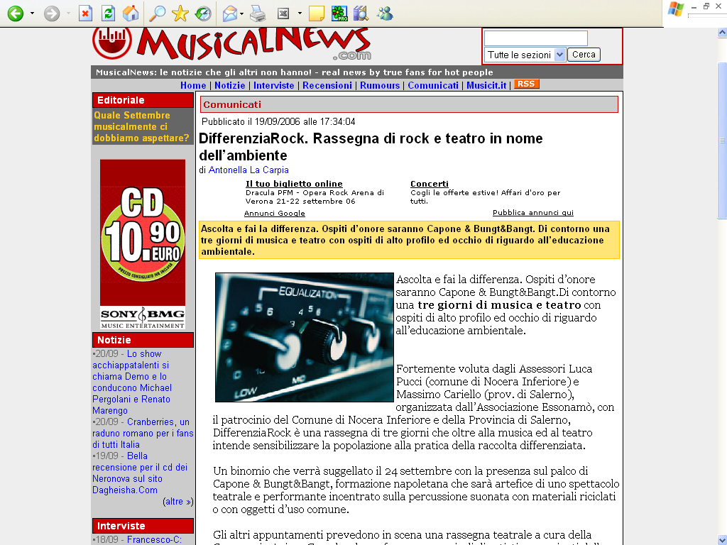 MUSICALNEWS http://www.musicalnews.com/articolo.php?codice=8511&sz=5 DifferenziaRock. Rassegna di rock e teatro in nome dell ambiente di Antonella La Carpia Ascolta e fai la differenza.
