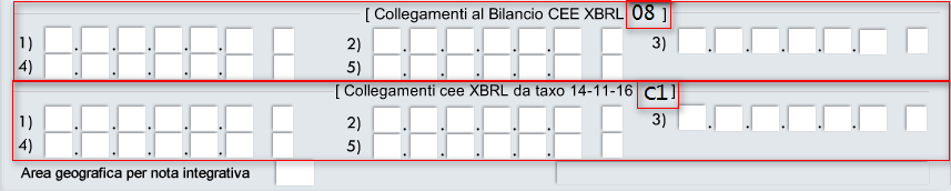 del piano dei conti utente: Il primo blocco Bilancio CEE XBRL 08 evidenzia gli agganci al precedente piano dei conti UE 08.