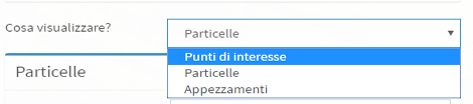 , tramite il menu a tendina è possibile selezionare le seguenti voci Punti di interesse Particelle Appezzamenti Figura 50 - Centro