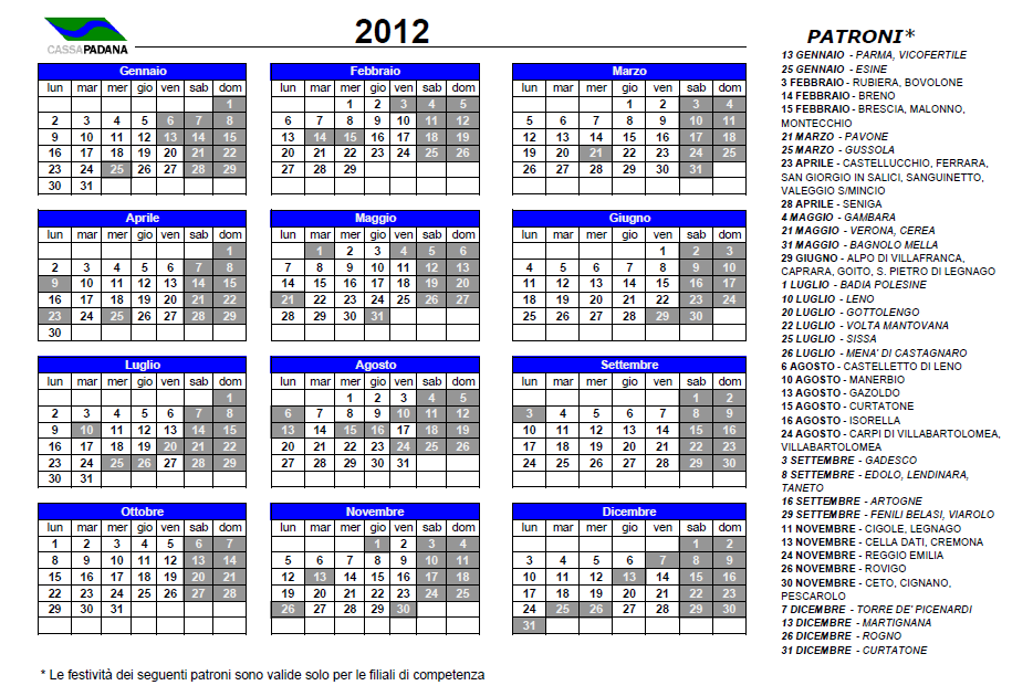 CALENDARIO GIORNI