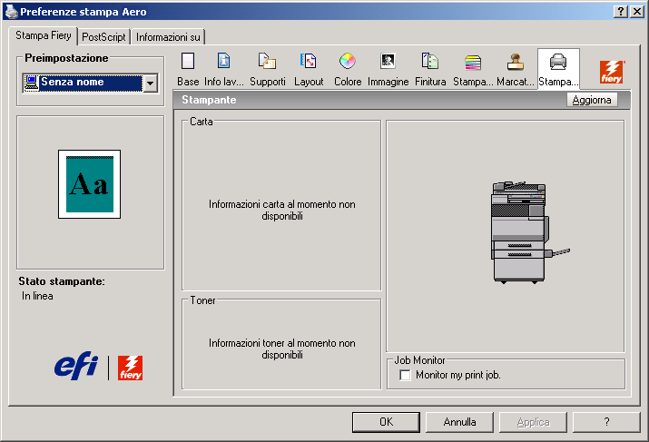 STAMPA 64 Visualizzazione dello stato della fotocopiatrice/stampante Se è stata abilitata la comunicazione bidirezionale per la propria stampante, è possibile monitorare lo stato della stampante,