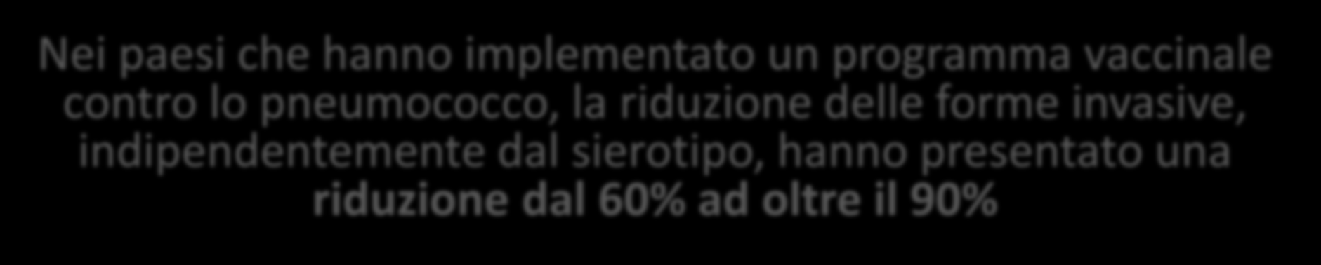 Effectiveness dei programmi di vaccinazione contro lo pneumococco Nei paesi che hanno implementato un programma vaccinale contro lo