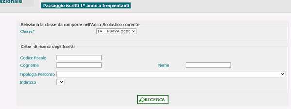 Anagrafe Nazionale Nel momento in cui si effettua il passaggio di frequenza dall anno precedente all anno scolastico successivo, si deve indicare l indirizzo di riferimento ed il relativo quadro