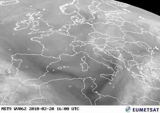 Vapor d'acqua (WV) in genere le zone bianche sono a bassa temperatura e ad