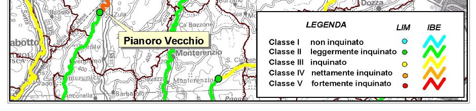Di seguito si riporta la mappa raffigurante la qualità delle acque secondo gli indici LIM e IBE.