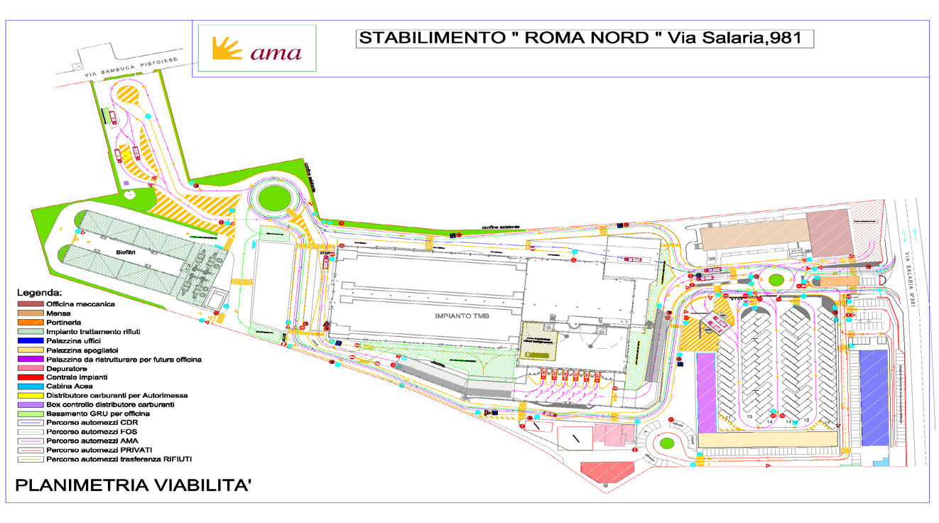 Allegato 1 Viabilità Generale Stabilimento Salario stabilimento Salario di proprietà AMA S.p.A., ivi comprese le aree dell impianto ove operano, ciascuna relativamente alla propria specifica attività, altre società del Gruppo AMA SpA.