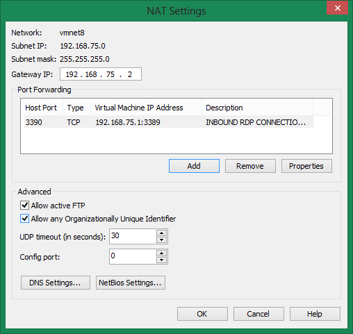 Figura 3 E 'possibile disporre di connessioni NAT in entrata a una VM, ma è necessario configurare manualmente quelli in Virtual Network Editor della workstation sotto Impostazioni NAT.