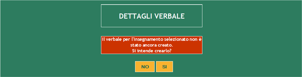 Nel caso si stia accedendo al verbale per la prima volta, il sistema chiede una conferma della volontà di creazione del verbale stesso.