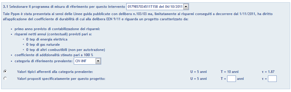 quadro 3 3.1 Selezionare il programma di misura di riferimento per questo intervento: selezione del programma di misura di riferimento per l intervento a consuntivo.