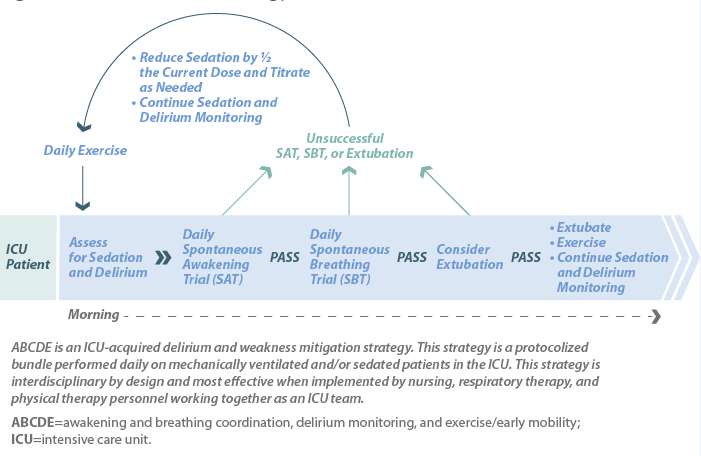 1) ABC Coordination of awakening and breathing trials Fasi 1-2: esecuzione del protocollo SAT (prove di risveglio); Fasi