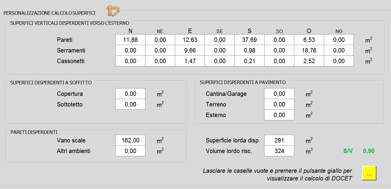 4.7 Riepilogo e personalizzazione calcolo dati geometrici Dopo aver inserito le informazioni delle finestre precedenti cliccando sull icona viene visualizzato il riepilogo dei dati geometrici