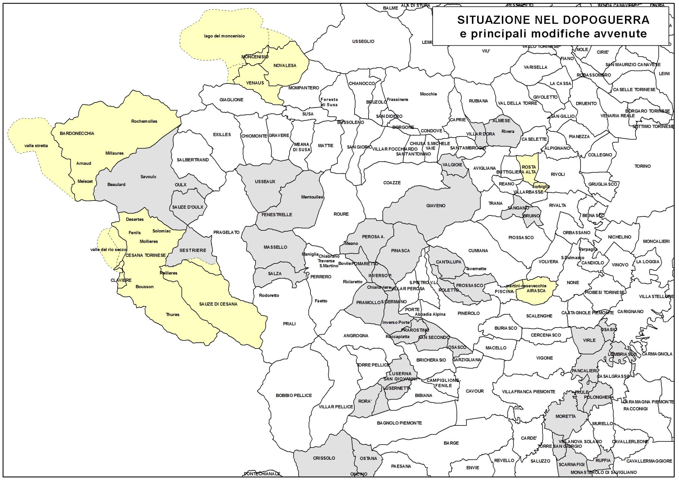 1947: Cessione di parti del territorio alla Francia in base al Trattato di pace (D.L. n.