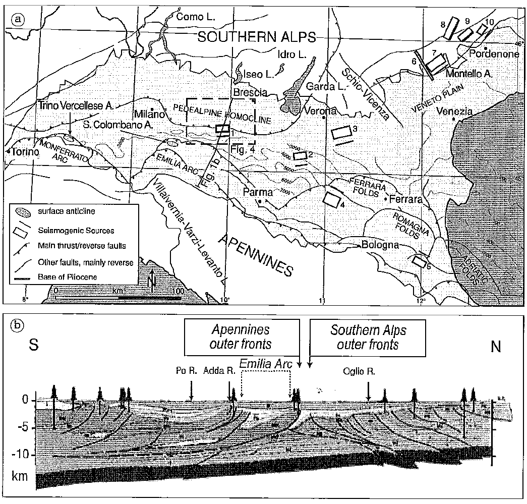 Schema tettonico del substrato della Pianura Padana ( Pieri and Groppi, 1981 in Burrato et al.