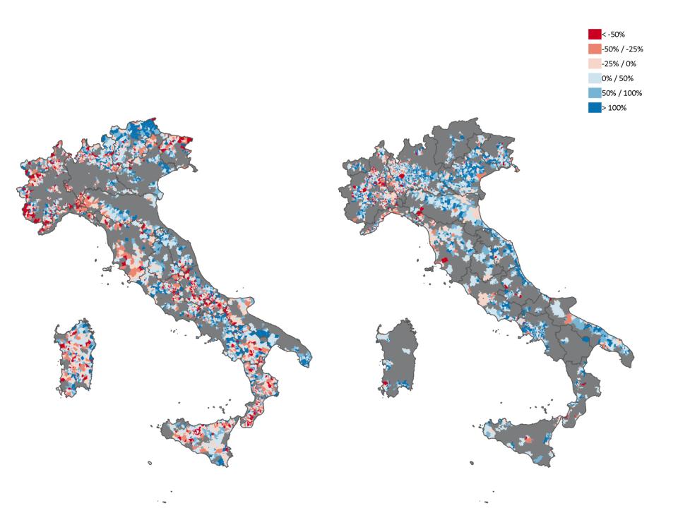 Italia Variazione addetti delle unità locali nel settore manifatturiero 1971-2001 Fonte: ISTAT Censimenti industria Variazione