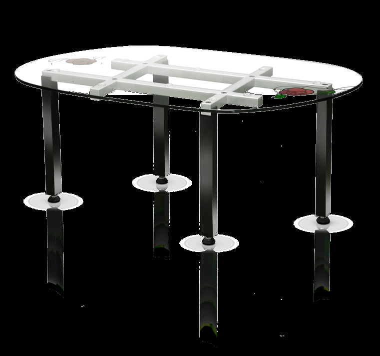 hash tavolo salotto struttura: alluminio lucido anodizzato traverse argento piedi canna di fucile piedini