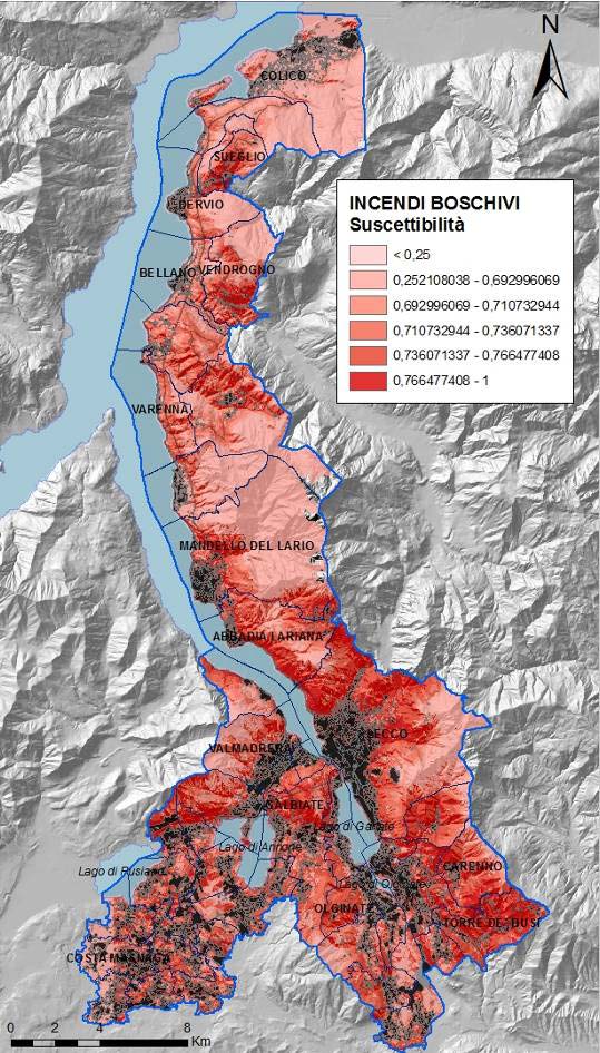 1.2 ANALISI DEL RISCHIO PER LA POPOLAZIONE Moltiplicando suscettività del territorio e probabilità derivante dall analisi statistica degli incendi pregressi si ottiene la pericolosità.