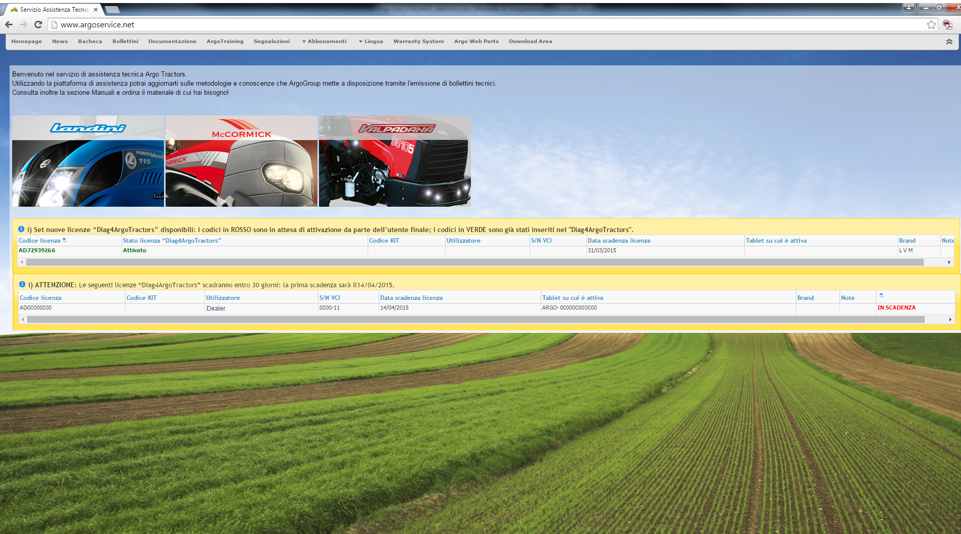 Argoservice - Diag4ArgoTractors 1 7 - Notifica codici licenza attivati