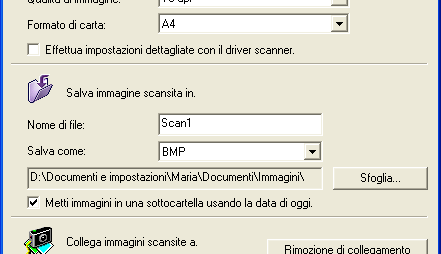 Capitolo 2 Utilizzo del Toolbox Impostazioni comuni a tutte le finestre di dialogo (5/6) Salvataggio di Immagini Scansite - Nome di file Impostare il nome della radice dell immagine digitalizzata.