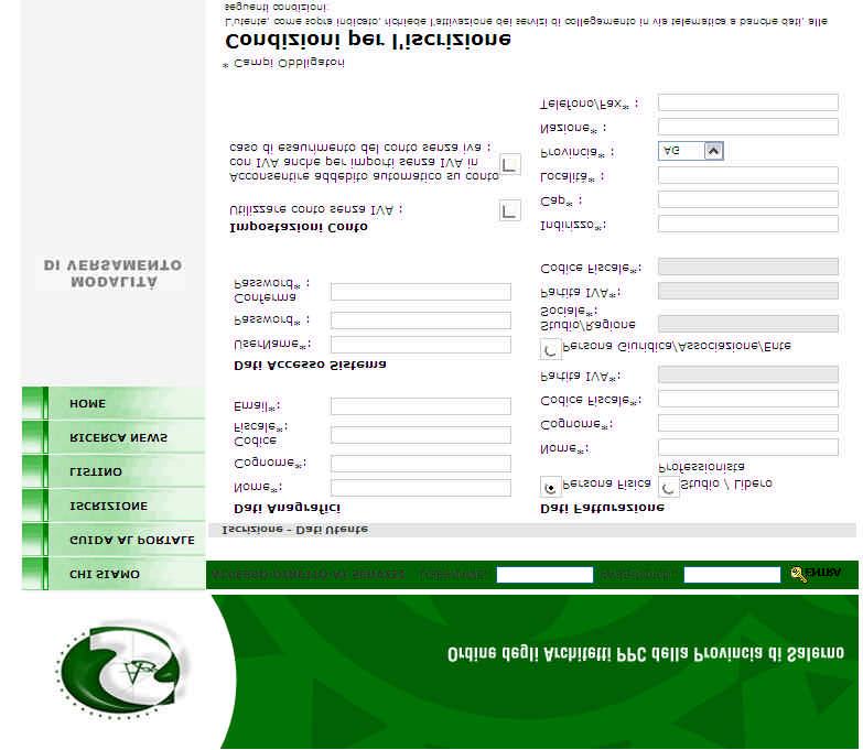 Registrazione Eseguire la registrazione inserendo i dati