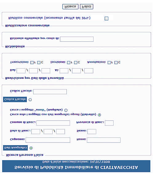 Riempire i campi con le informazioni relative alla persona fisica per cui si desidera effettuare la ricerca.