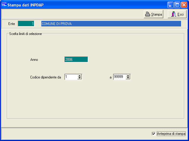 Stampa dati INPS, CoCoCo, INPDAP