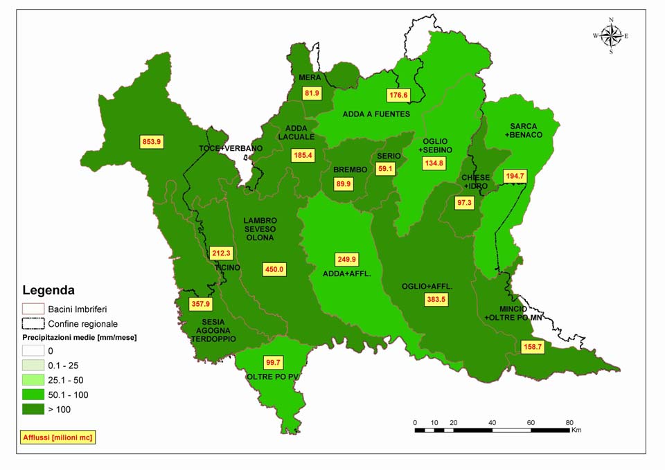 AFFLUSSI PRECIPITAZIONI Periodo Toce+ Verbano (1) Mera Adda a Fuentes Afflussi dal 1/1/6 al 3/9/6 in milioni di mc Bacino Idrografico Adda lacuale Adda totale (2) Brembo Serio Oglio + Sebino Chiese+