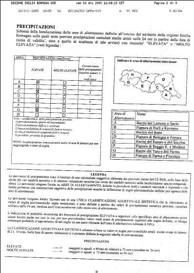 Preavviso e controllo degli eventi di piena - previsioni per macroaree - suddivisione del territorio regionale in n.