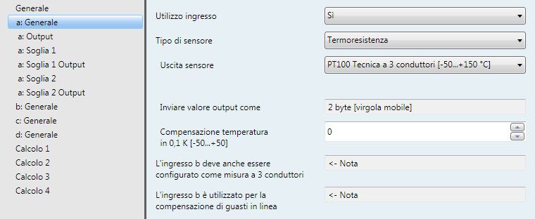 3.2.2.2 Opzione parametri Uscita sensore: PT100/PT1000 Tecnica a 3 conduttori Nota Per una descrizione dei parametri vedere il capitolo Opzione parametri Uscita sensore: PT100/PT1000 Tecnica a 2