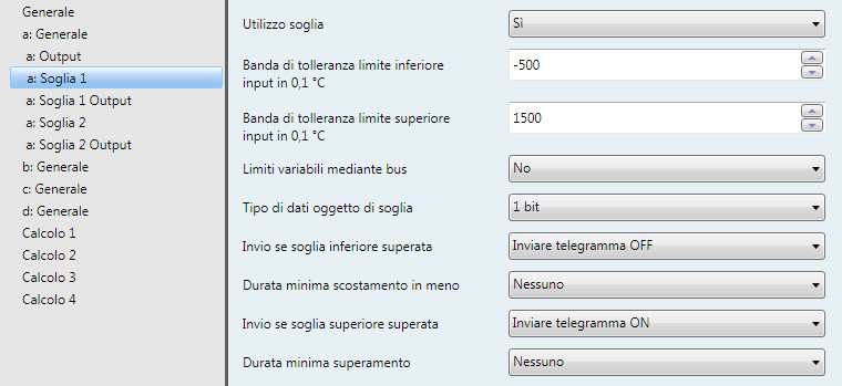 3.2.2.7 Finestra parametri a: Soglia 1 I seguenti dati si applicano anche a a: Soglia 2. Utilizzo soglia Opzioni: No Sì Questo parametro determina se la soglia 1 deve essere utilizzata.