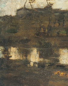 Sera a Pusiano, particolare Titolato impropriamente Sera a Pusiano, il dipinto rappresenta un angolo del lago di Segrino, poco distante da quello di Pusiano.