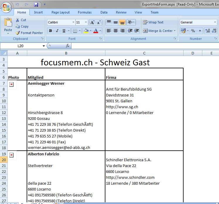 Esportazione (Excel): Anche qui viene aperto un file