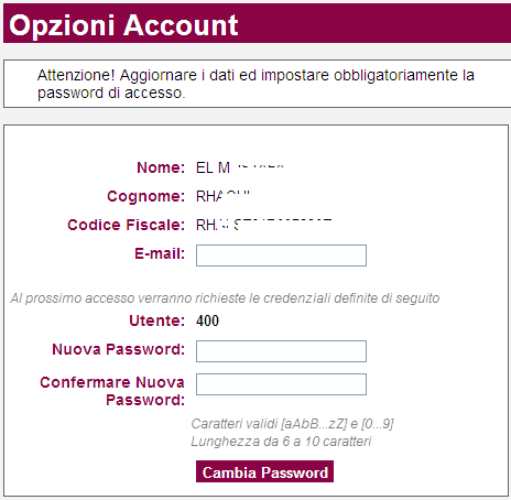 Primo accesso Quando si accede la prima volta al sito è obbligatorio modificare la propria password di accesso.