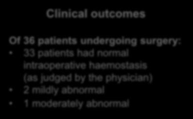 dtt (s) Group B interim results: reversal of dabigatran anticoagulation with idarucizumab based on dtt 130 120 110 Group B: Emergency surgery or procedure Clinical outcomes 100 90 80 70 60