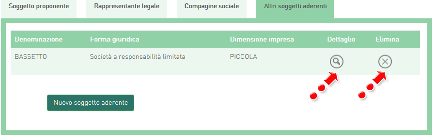 Cliccando su Nuovo soggetto aderente, l utente visualizzerà la scheda dove dovranno essere inserite le informazioni relative alla ragione sociale, forma giuridica - selezionandola dal menù a tendina