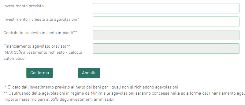 2. Finanziamento agevolato viene concesso nella misura del 55% dell importo richiesto.