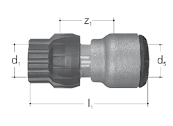 Gamma raccordi ad innesto Rubinetto di passaggio JRG LegioStop con raccordo ad innesto per tubo in acciaio al nickelcromo (DVGW W541) e tubo in rame (DIN EN 1057), PN10, con parte superiore JRG