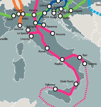 Section 5 La definizione dei sistemi portuali italiani Sistemi portuali e grandi corridoi europei La geografia dei "Core Network Corridors" quale driver per la definizione dei sistemi portuali (1/3)