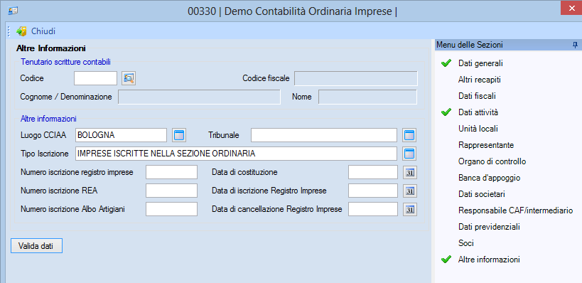 3) Verifica Anagrafica Azienda Anagrafica azienda Si ricorda che al fine di esportare i dati contabili in Comunicazione Anti Elusione Spesometro è necessario che l azienda sia raccordata all