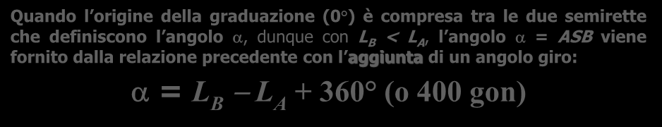 LA MISURA DEGLI ANGOLI sulla carta 5 Quando l origine della graduazione (0 ) è compresa tra le due semirette che definiscono l angolo,