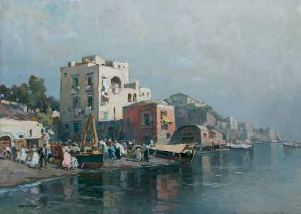 69 69 DE CORSI NICOLAS Odessa, Ucraina 1882 - Napoli 1956 Marina olio su tavola, cm 50x70 firmato in basso a sinistra: De Corsi Stima: 6.500/8.