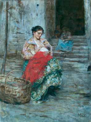 89 BIONDI NICOLA Capua, Caserta 1866 - Napoli 1929 Amore materno olio su tela, cm 52x39