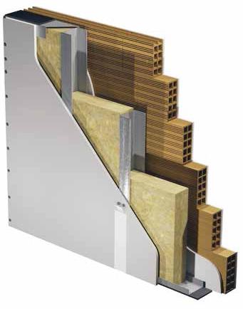 CONTROPARETE INTERNA AD ALTE PERFORMANCE ACUSTICHE DATI TECNICI LADURA PLUS BA15 SPESSORE SUPPORTO FONOISOLAMENTO RESISTENZA CARICHI SOSPESI RESISTENZA AL FUOCO 65 mm Forato 8 cm intonacato da un