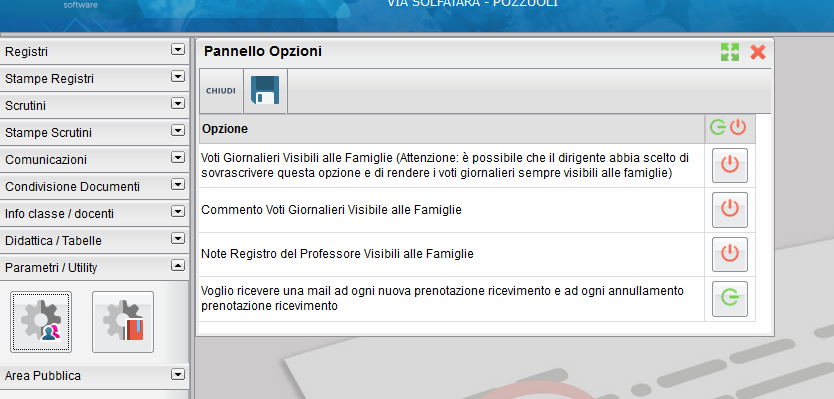 Il docente può decidere di rendere visibile o meno ai genitori il proprio indirizzo mail.