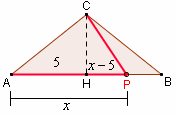 49 Sulla base AB 10 cm di un triangolo isoscele ABC, la cui altezza CH misura 4 cm, determinare un punto P in modo che risulti PA + 5PC 19 cm Disegno Dati e richieste del problema CA CB AB 10 cm CH 4