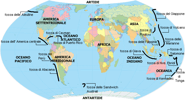 FOSSE OCEANICHE Una fossa oceanica è una lunga e stretta depressione lineare del fondo oceanico con pareti relativamente ripide Le fosse superano