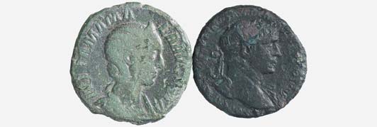 5633 Lotto di 40 monete in bronzo B OFF. 5634 Tessera (modio/anfora) assieme a moneta greca in AE da catalogare MB BB 50 5640 Lotto di 5 antoniniani di Postumo diversi med.