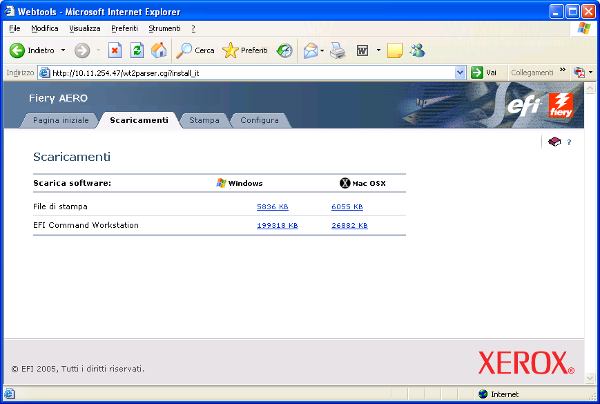 INSTALLAZIONE DEI DRIVER DI STAMPA 12 Trasferimento dei driver di stampa con WebTools WebTools consente di trasferire i programmi di installazione dei driver di stampa direttamente da Fiery EXP4110