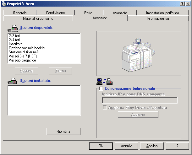 CONFIGURAZIONE DELLE OPZIONI INSTALLABILI 29 PER CONFIGURARE MANUALMENTE LE OPZIONI INSTALLABILI DAL DRIVER DI STAMPA POSTSCRIPT 1 Su Windows 2000: fare clic su Start, selezionare Impostazioni e